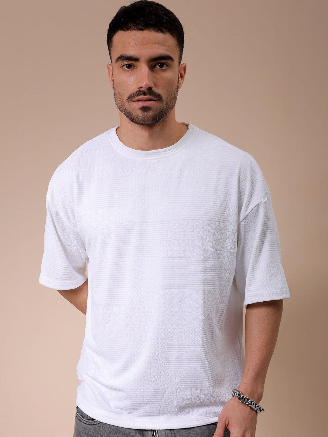 The Indian Garage Co Men Self Design Round Neck Oversized T-shirt - view 1