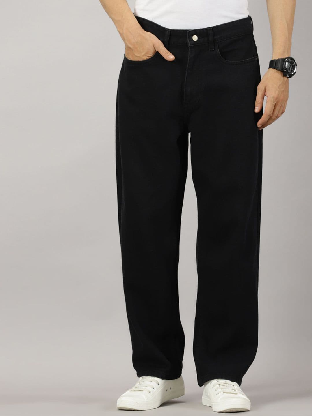 THIRD QUADRANT Men Loose Relaxed Fit Low Distress Jeans - view 1