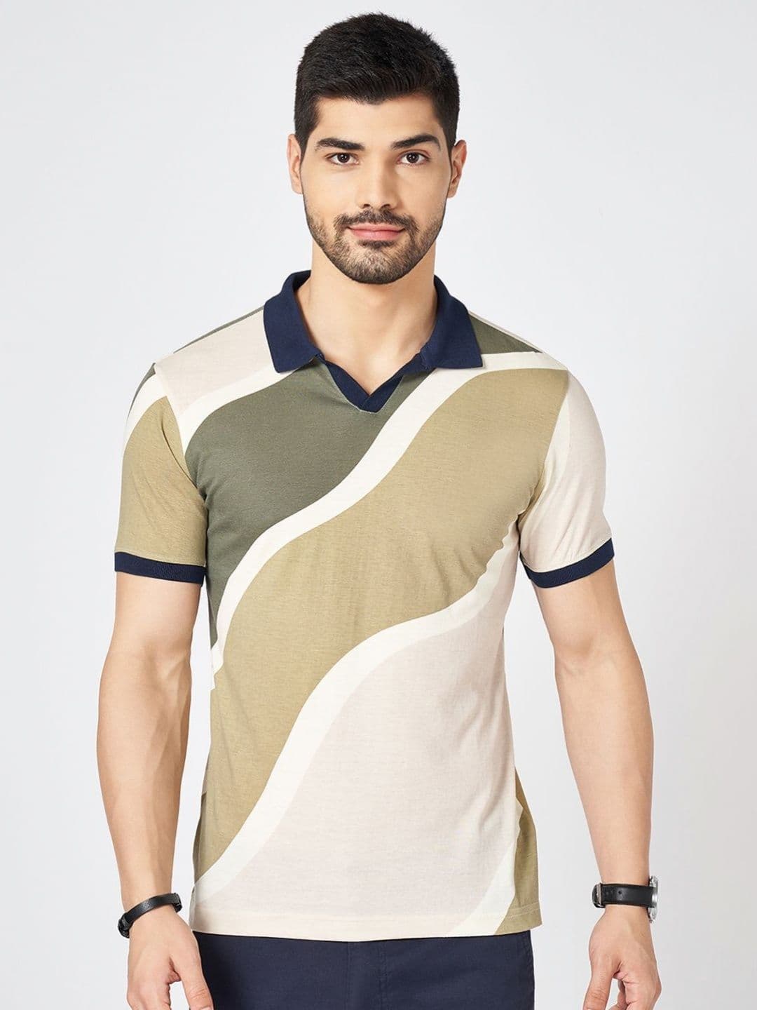 BYFORD by Pantaloons Men Colourblocked Polo Collar Cotton Slim Fit T-shirt - view 1