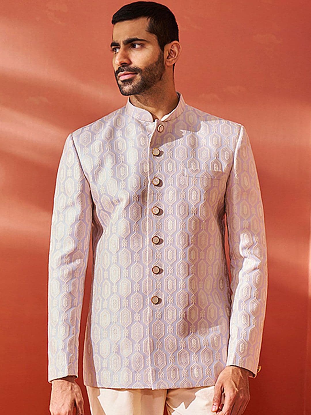 VASTRAMAY Embroidered Slim Fit Jacquard Bandhgala Blazers - view 1