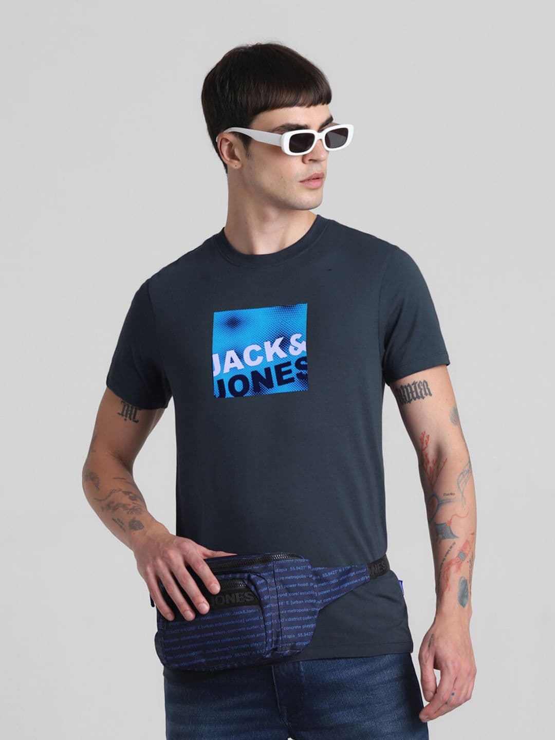 Jack & Jones Typography Printed Slim Fit Round Neck Cotton T-shirt - view 1