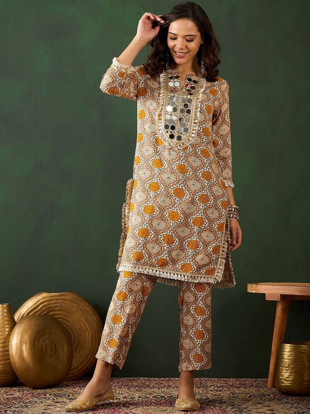 Sangria Printed Tunic With Trouser - view 1