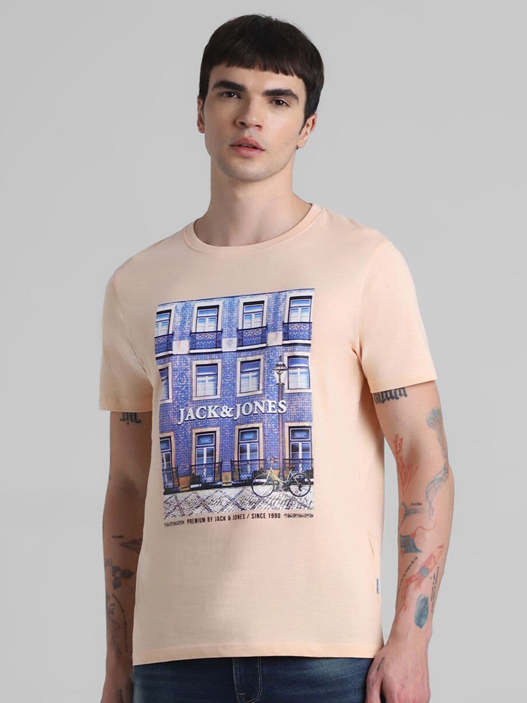 Jack & Jones Graphic Printed Pure Cotton Slim Fit T-shirt - view 1