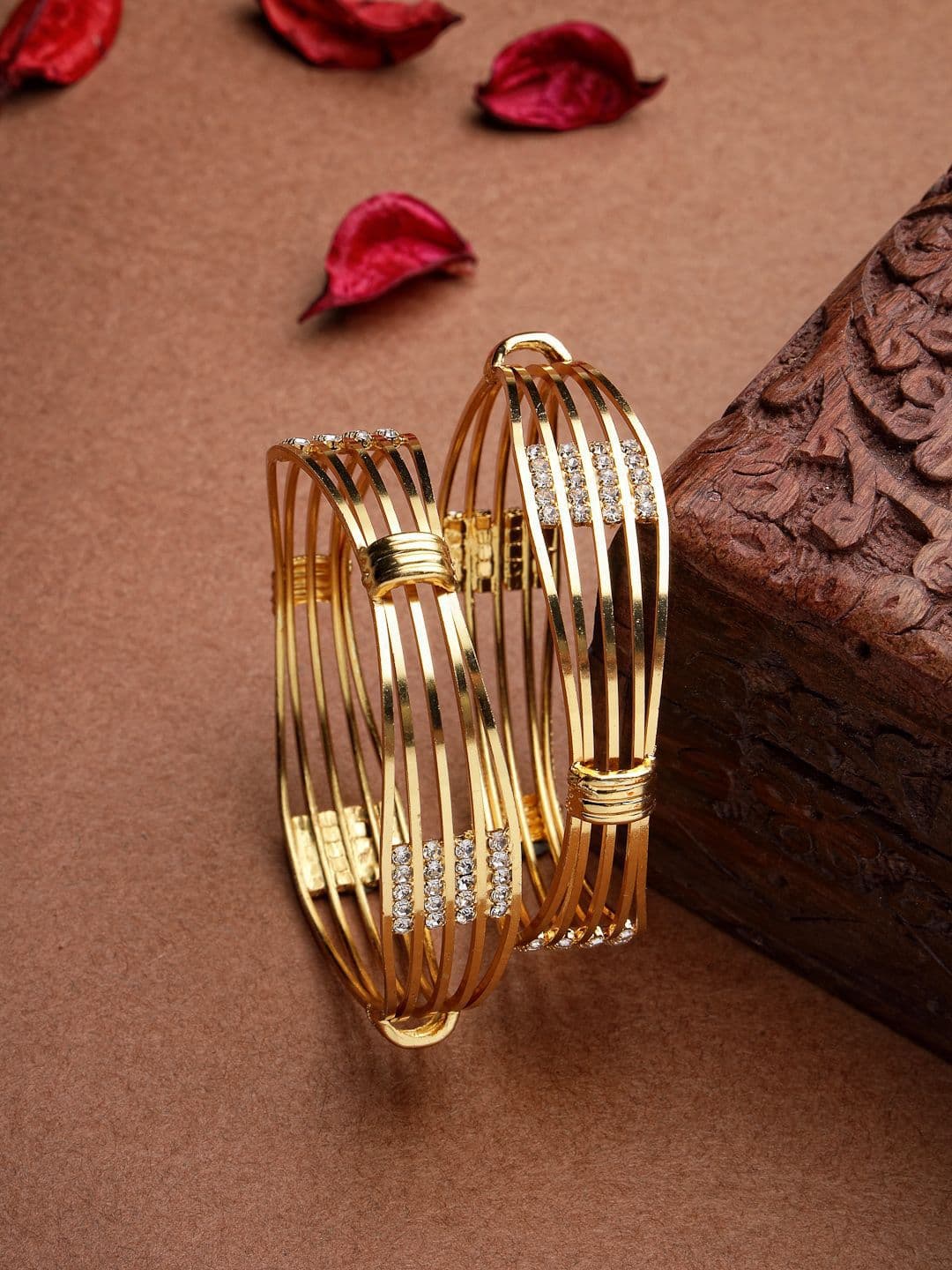 NVR Women Set of 2 Gold Plated American Diamond Studded Bangles - view 1