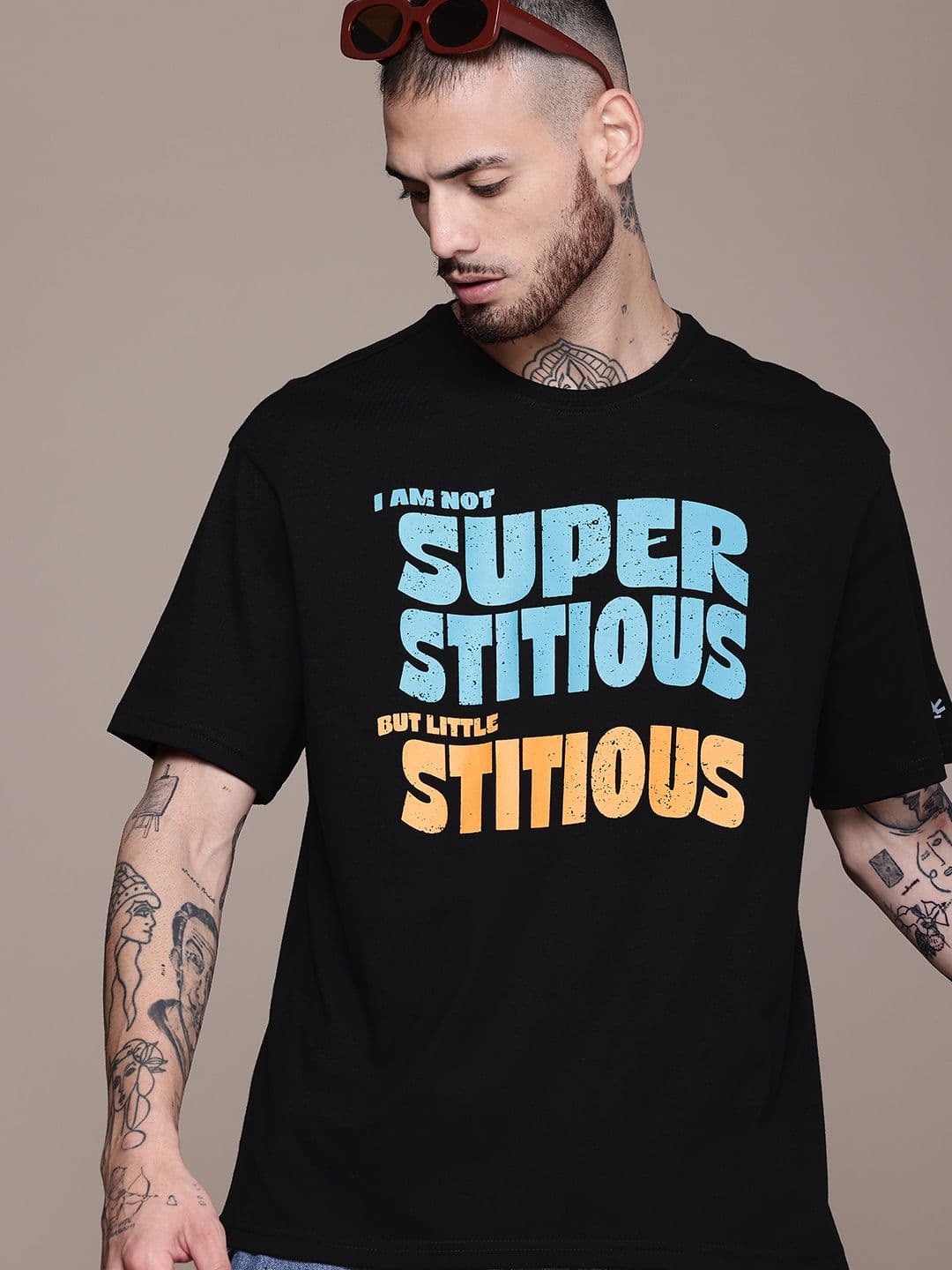 WROGN X The Office Typography Printed Oversized Drop-Shoulder Sleeves Cotton T-shirt - view 1
