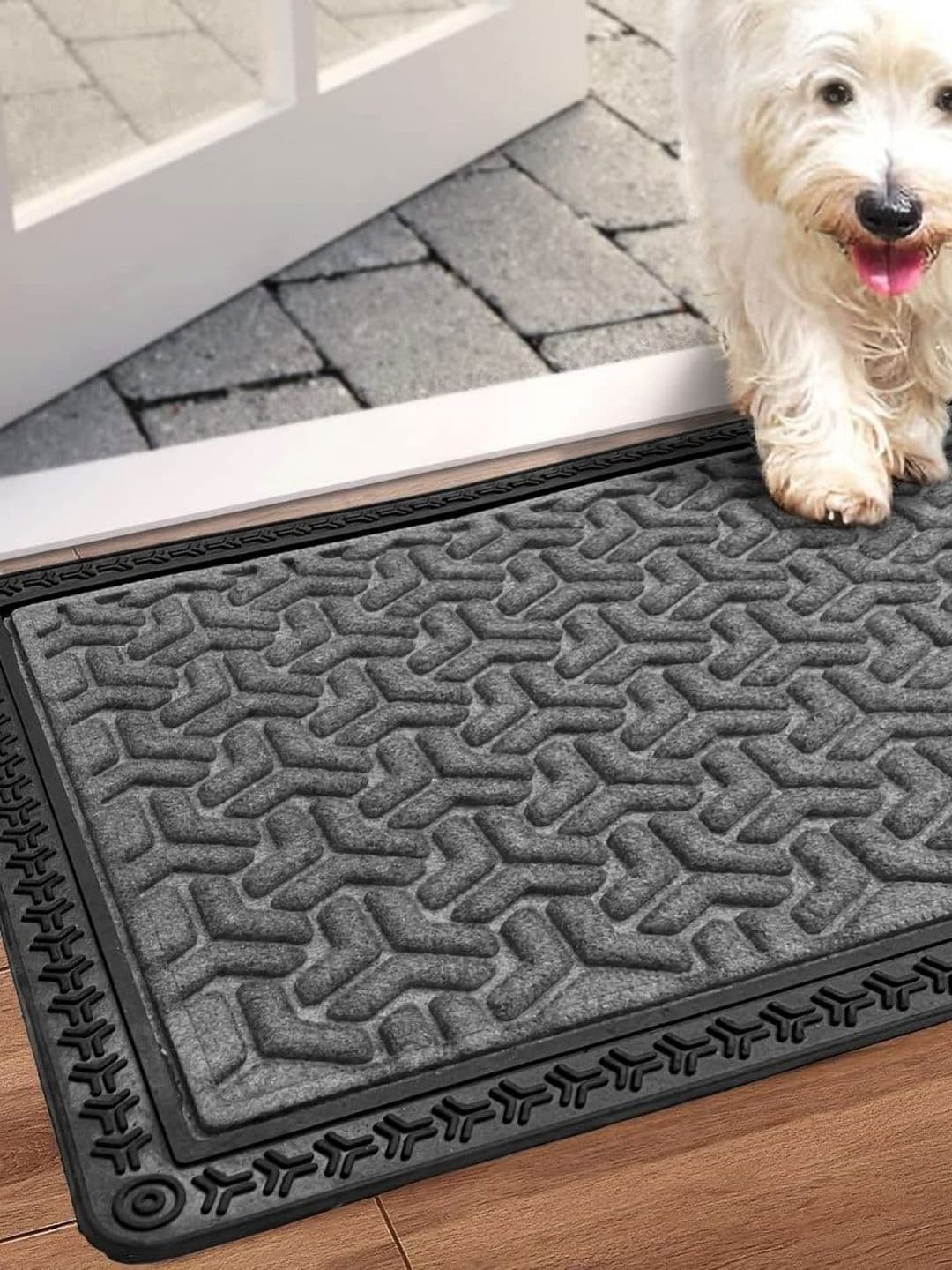 ANA Grey & Black Textured Anti-Skid Doormats - view 1