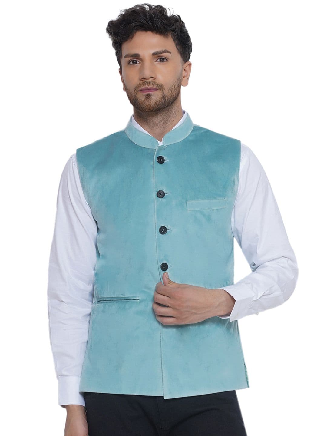 VEERA PARIDHAAN Men Woven Velvet Nehru Jacket - view 1