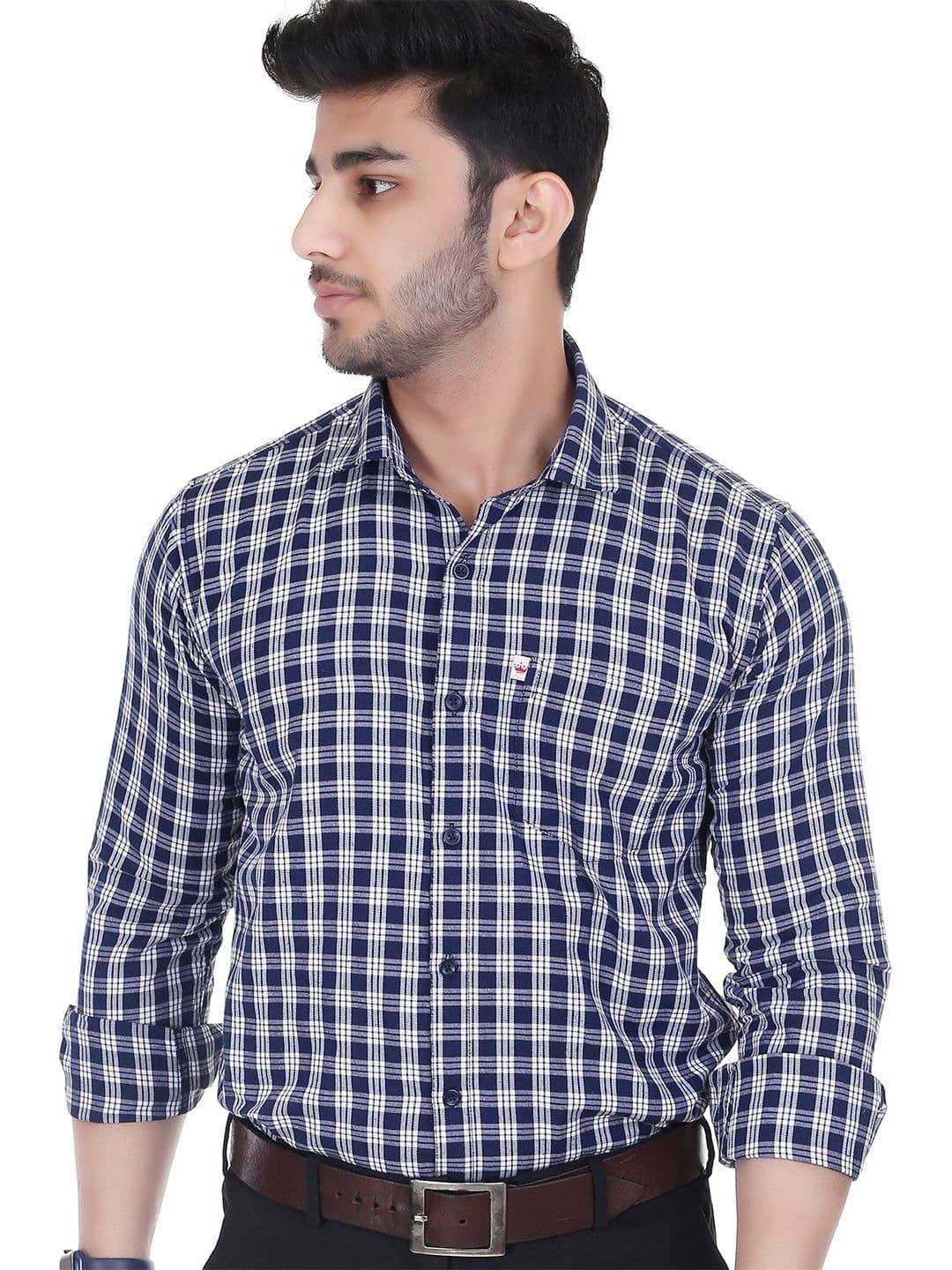 Marc Laurent Men Original Spread Collar Micro Checked Cotton Formal Shirt - view 1