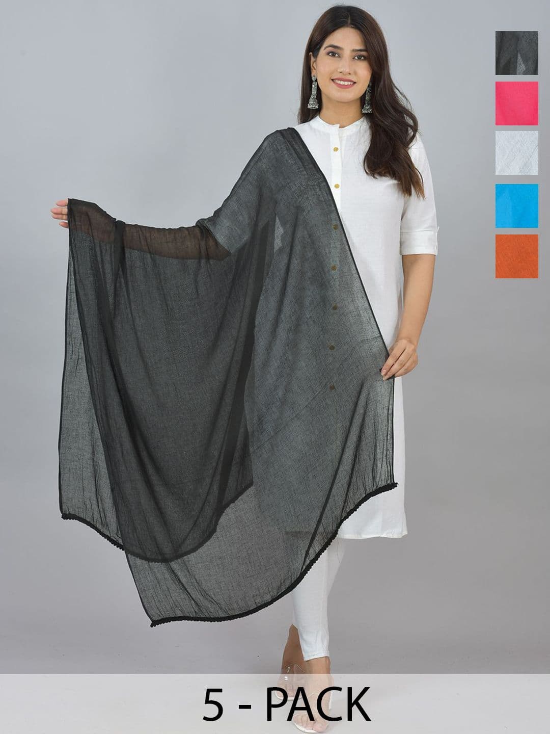 LA FEMINAE Pack Of 6 Pure Cotton Dupattas - view 1