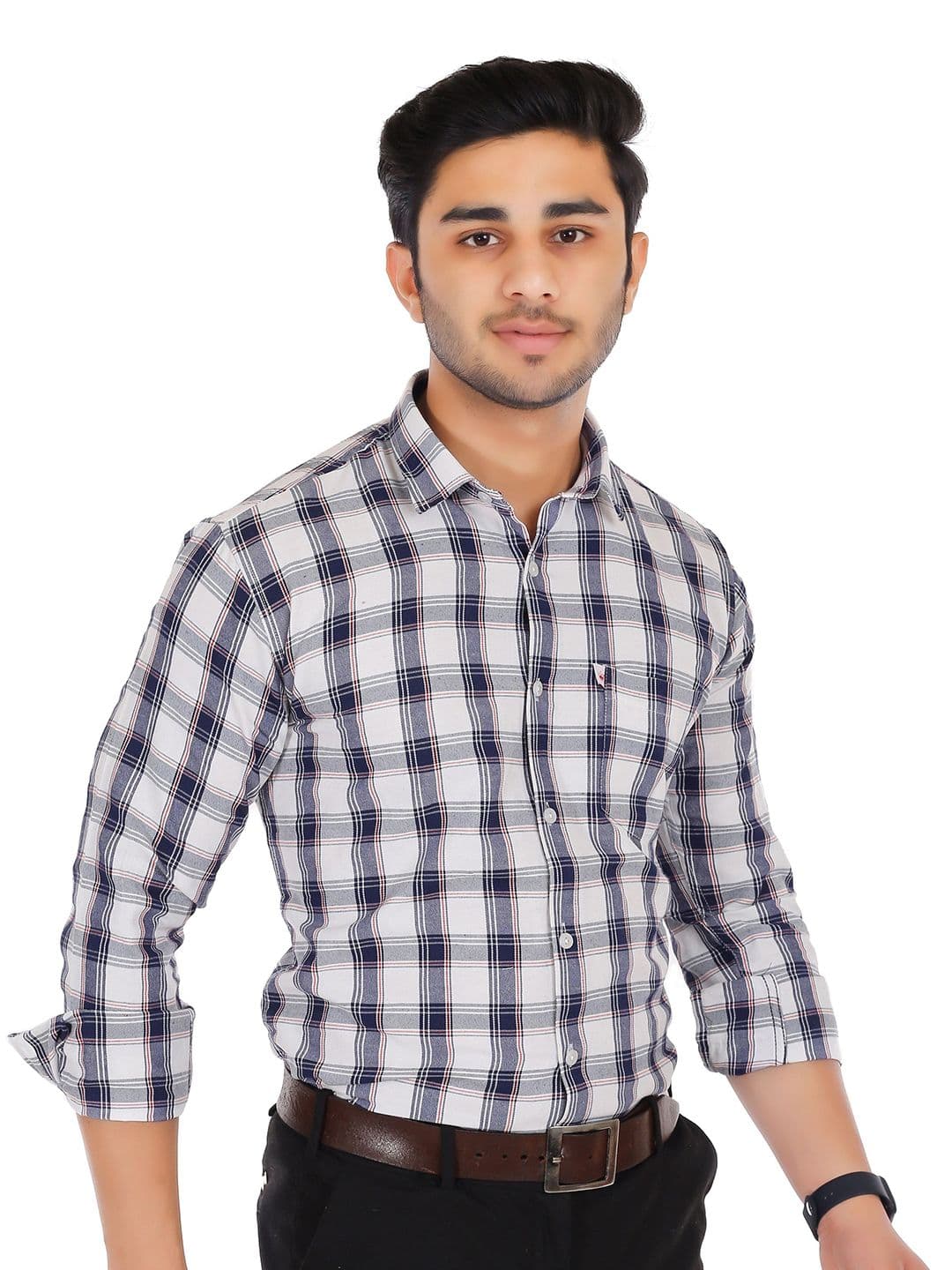 Marc Laurent Men Original Spread Collar Tartan Checked Cotton Formal Shirt - view 1