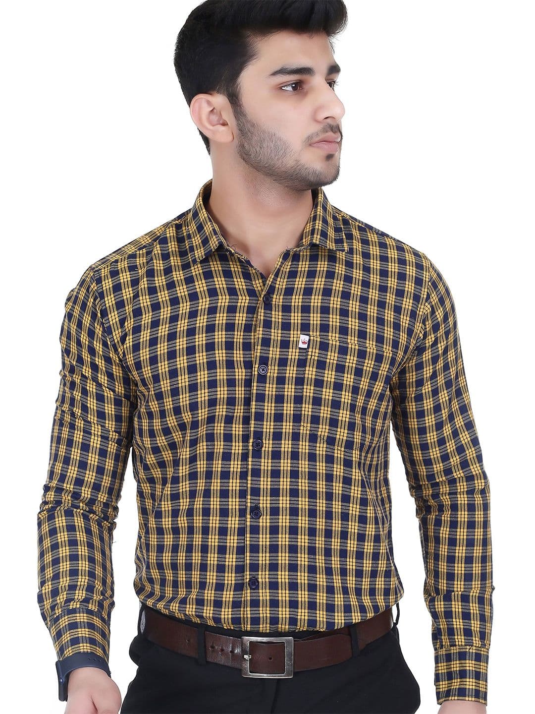 Marc Laurent Men Original Spread Collar Tartan Checked Cotton Formal Shirt - view 1