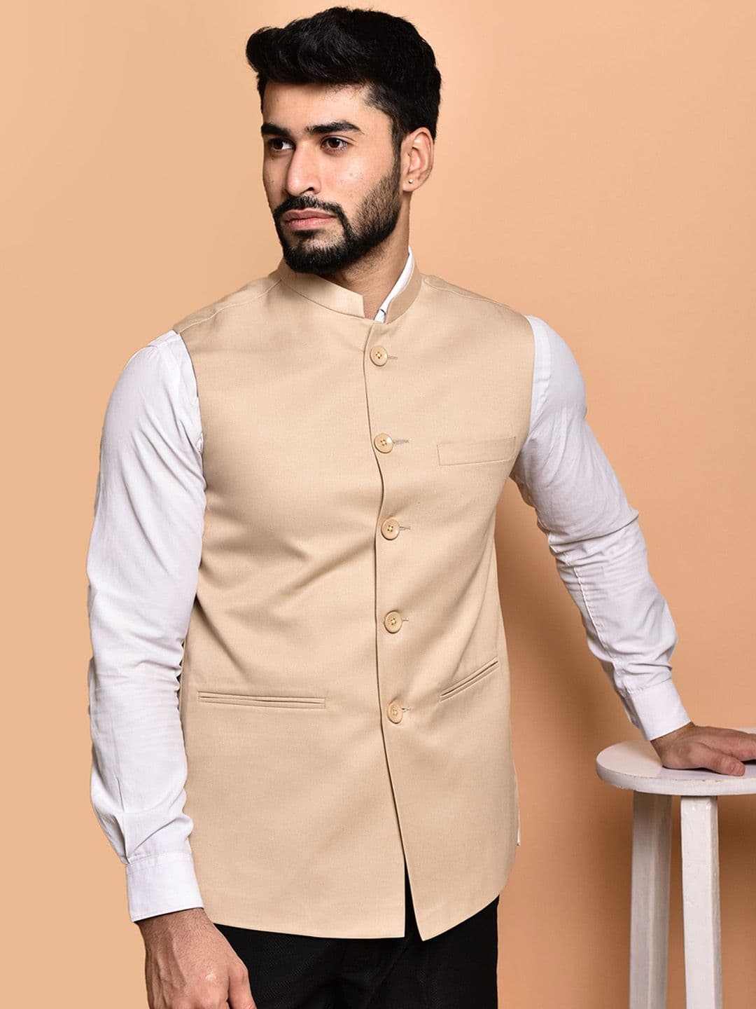 PRINTCULTR Textured Woven Nehru Jacket - view 1