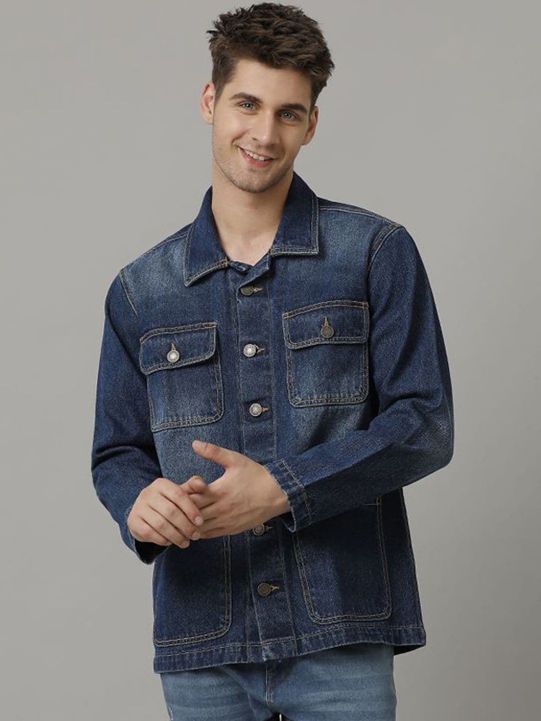 TEMPLE OF DENIM Men Outdoor Denim Jacket with Embroidered - view 1