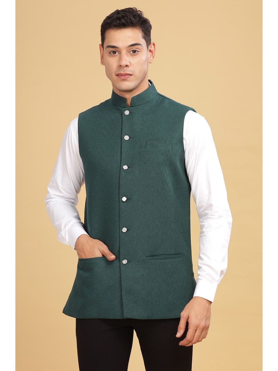 Anouk Men Cotton Woven Nehru Jackets - view 1