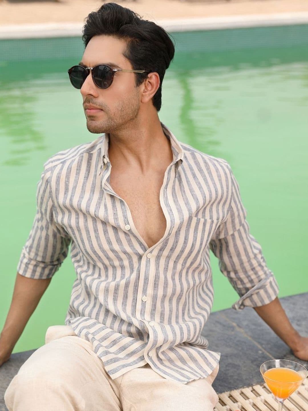 PERCH Men India Slim Vertical Striped Linen Blend Casual Shirt - view 1