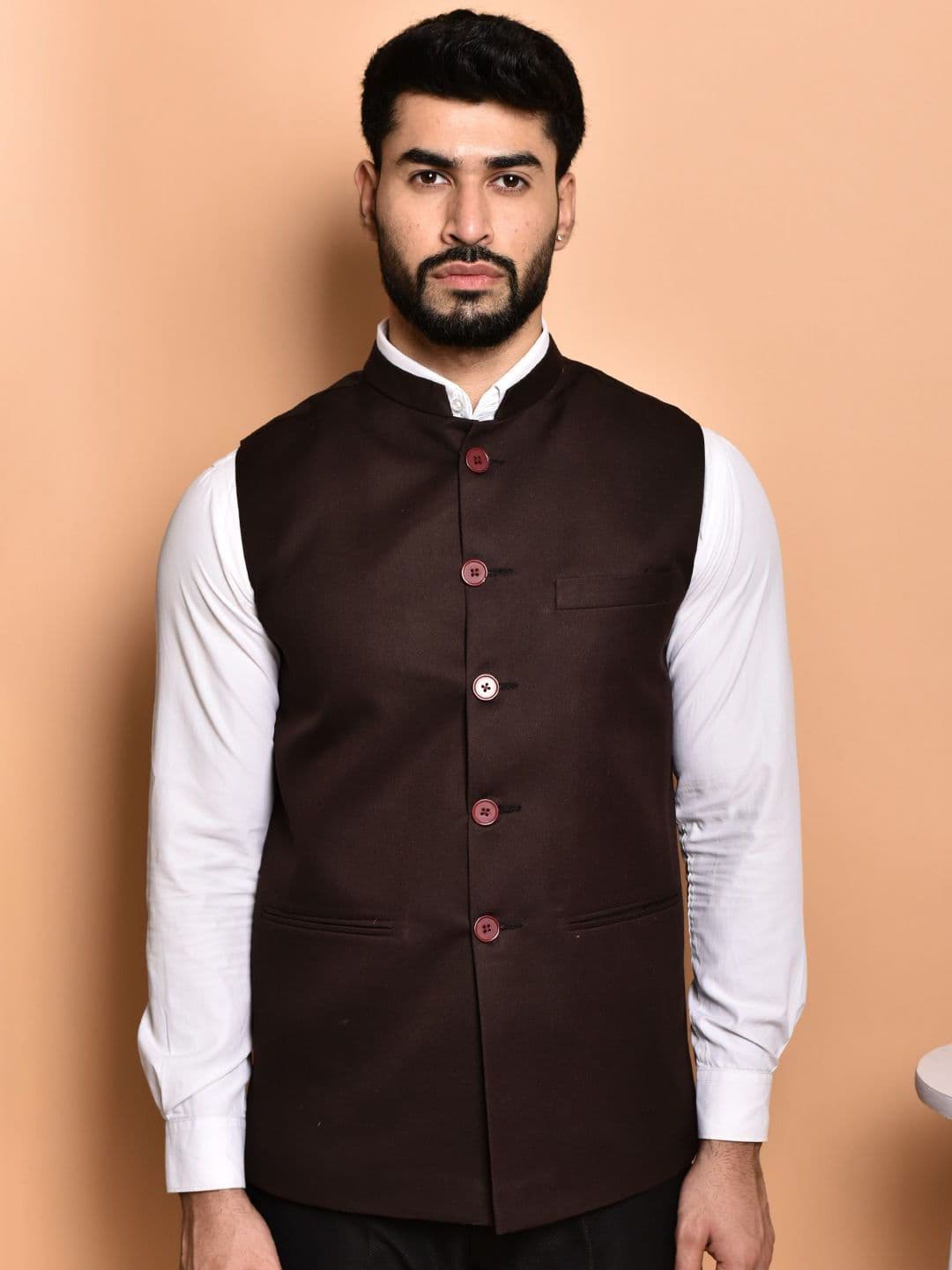 PRINTCULTR Textured Woven Nehru Jacket - view 1