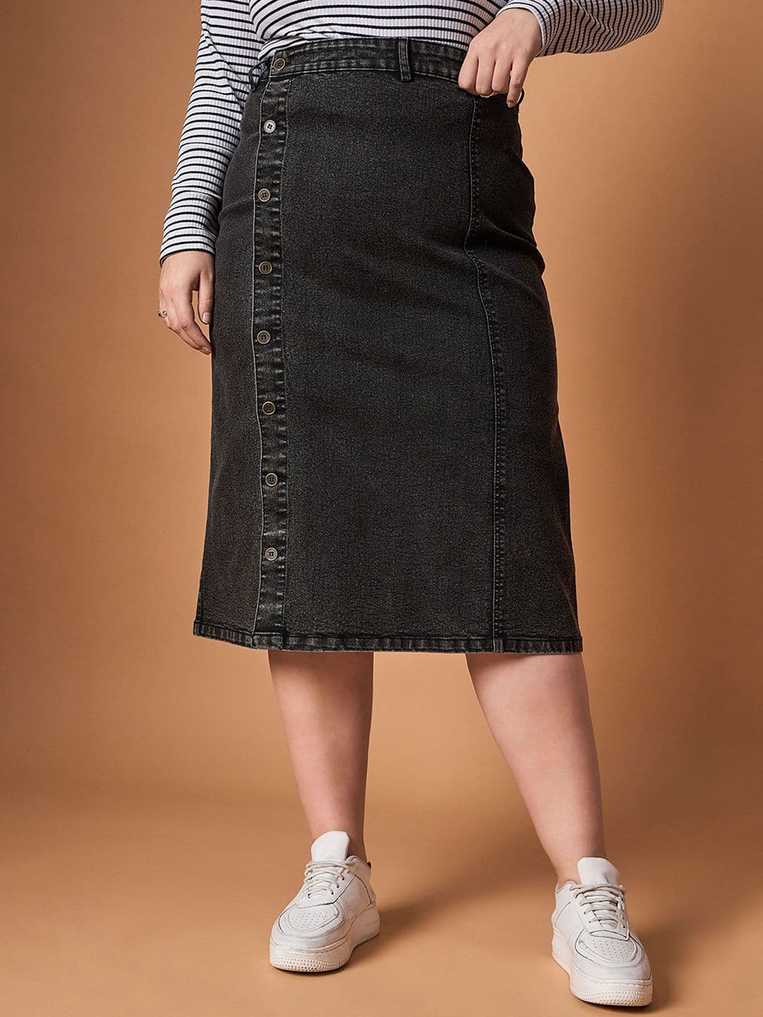 SASSAFRAS Curve Denim Straight Midi Skirts - view 1