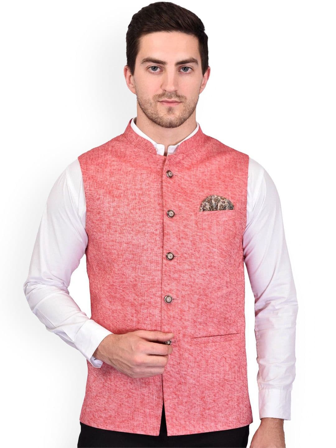 PRINTCULTR Textured Woven Nehru Jacket - view 1