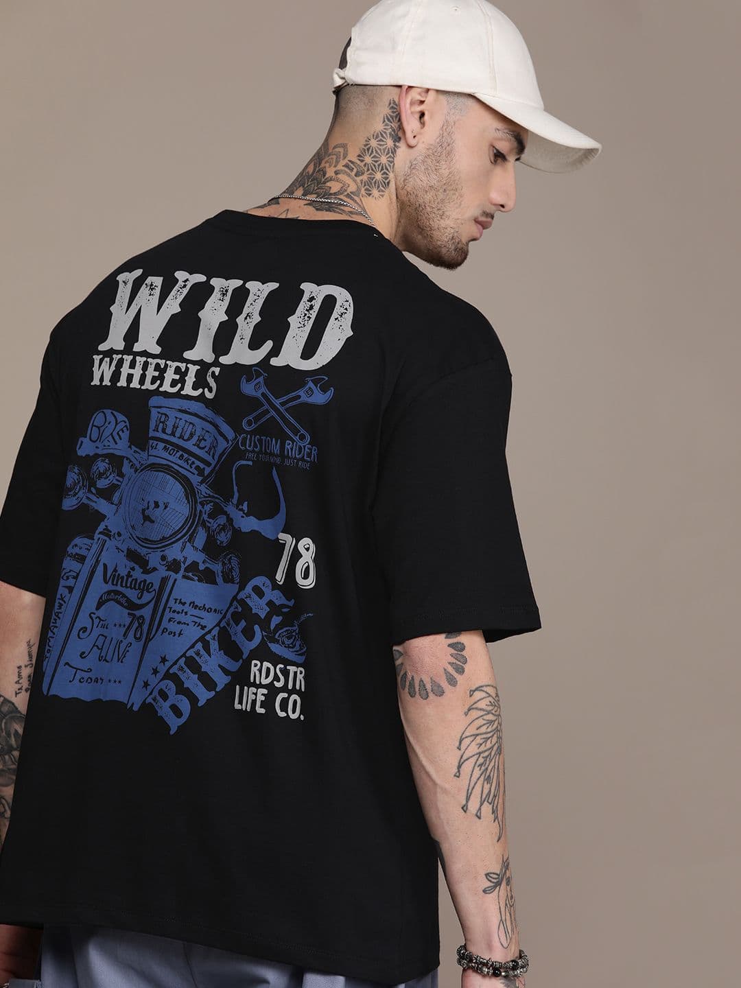 The Roadster Life Co. Printed Drop-Shoulder Sleeves Pure Cotton T-shirt - view 1