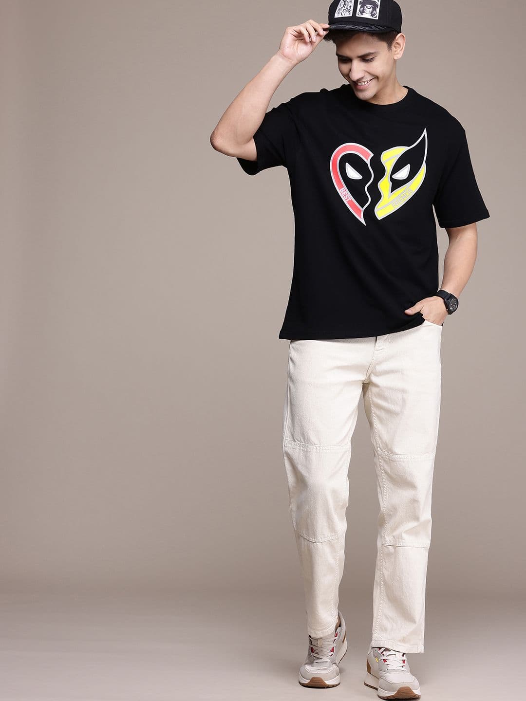 WROGN Deadpool Wolverine Print Cotton Oversized T-shirt with High IQ Lasting Colour - view 1