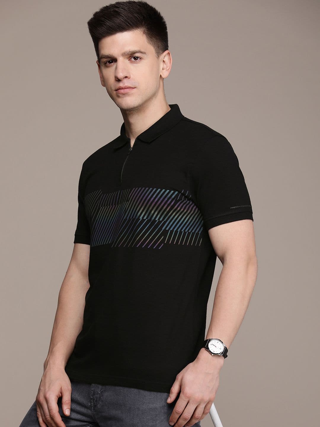 French Connection Printed Polo Collar Pure Cotton T-shirt - view 1