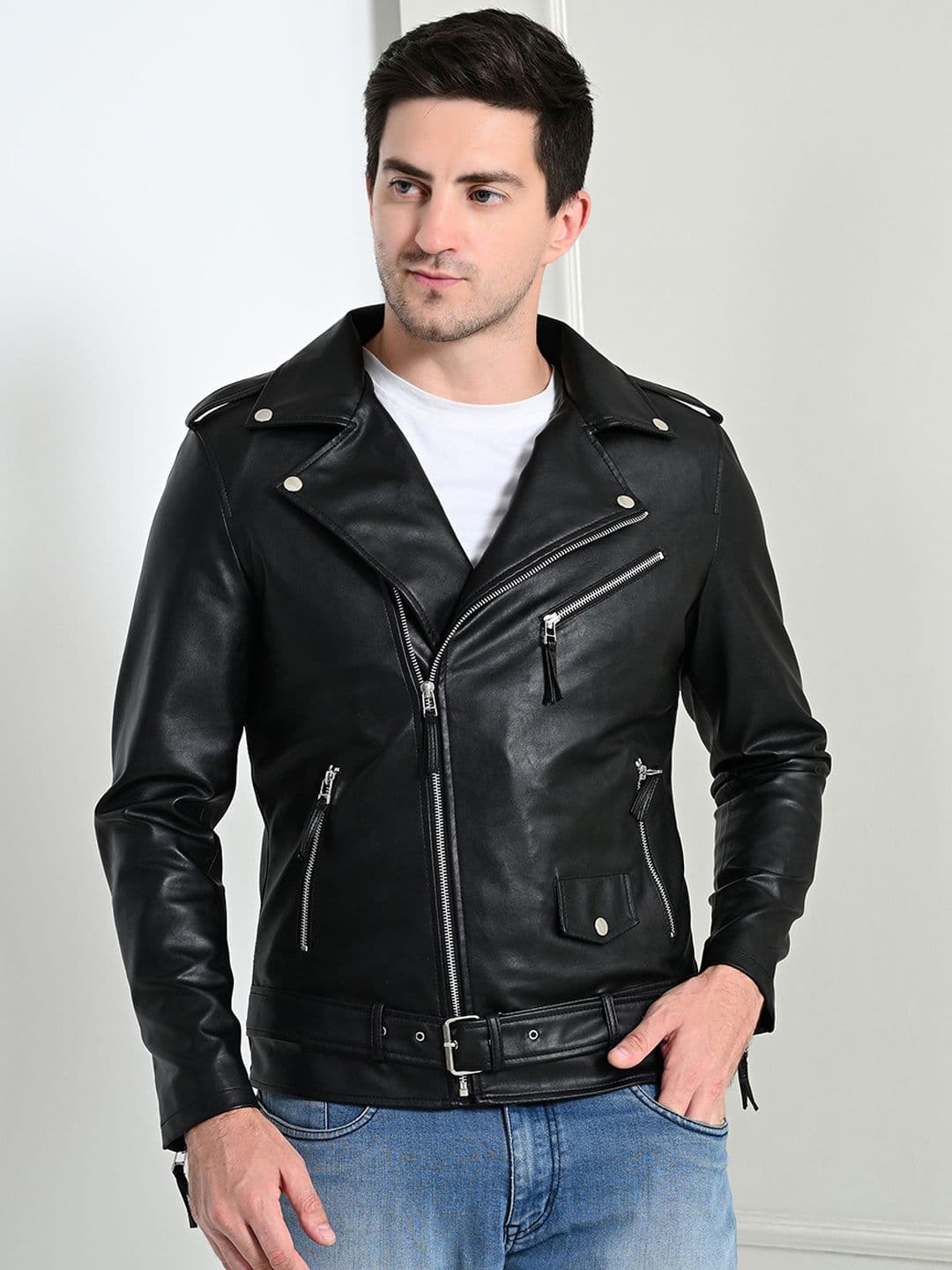 TBOJ Lapel Collar Lightweight Anti Odour Leather Biker Jacket - view 1