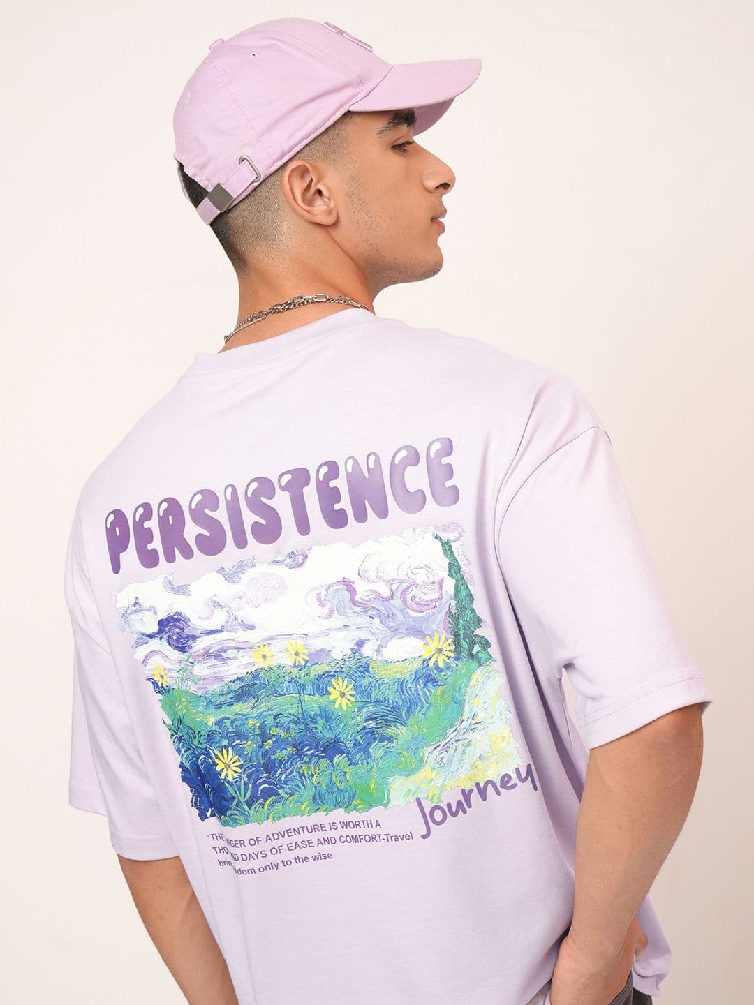 HIGHLANDER Mauve Typography Printed Oversized Round Neck Tshirt - view 1