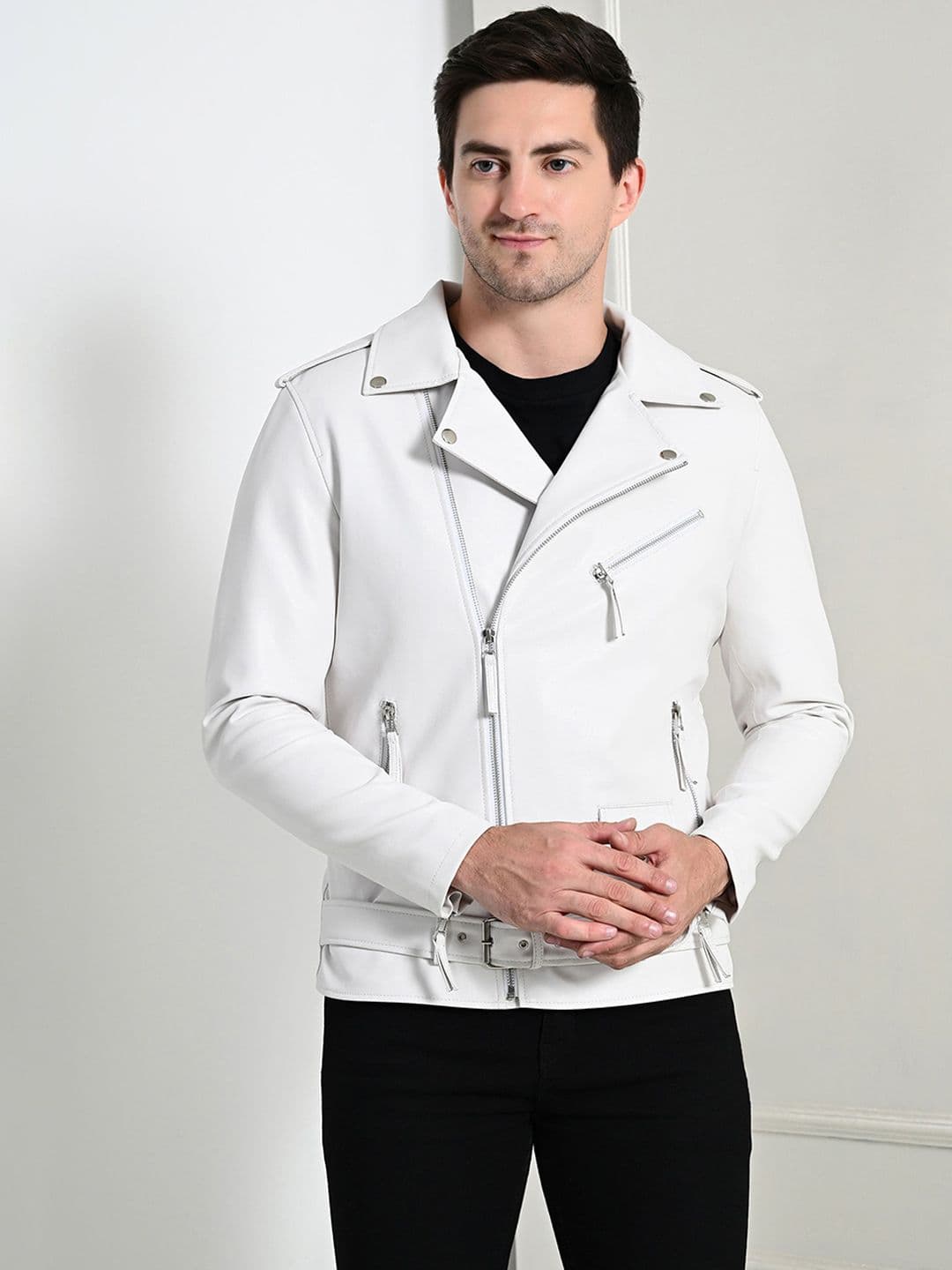 TBOJ Men Lightweight Biker Jacket with Patchwork - view 1