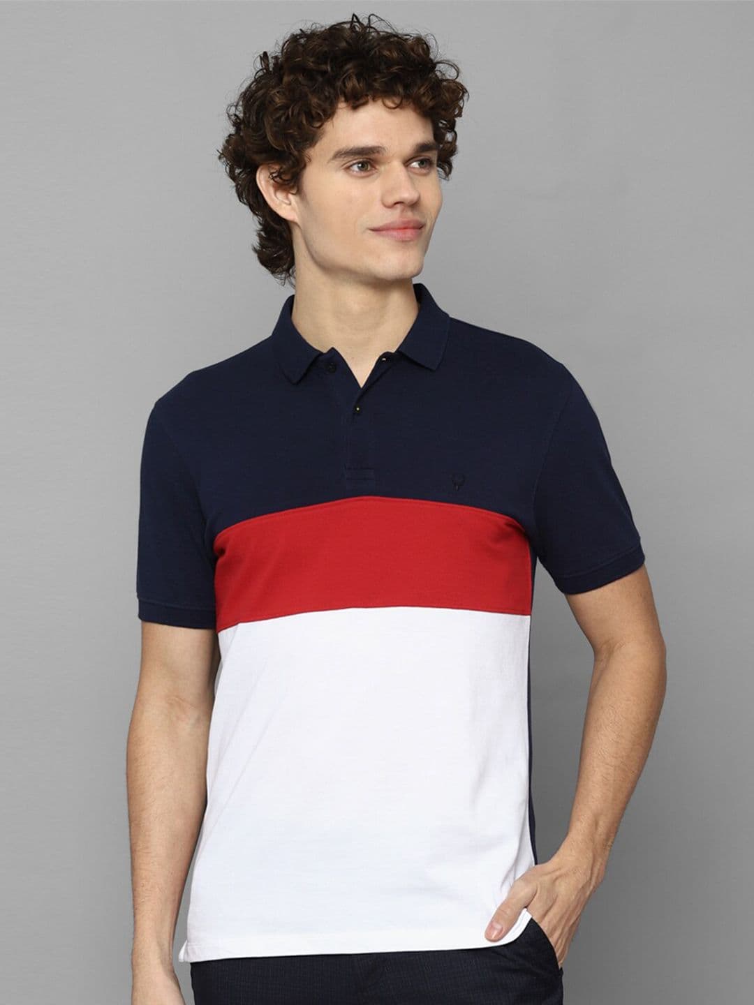 Allen Solly Men Navy Blue & White Colourblocked Polo Collar T-shirt - view 1