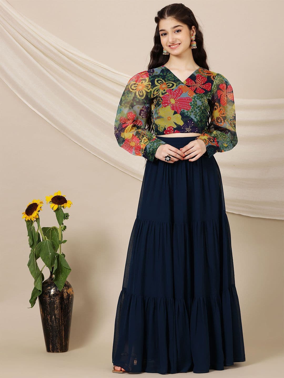 Inddus Girls Printed Ready to Wear Lehenga & - view 1
