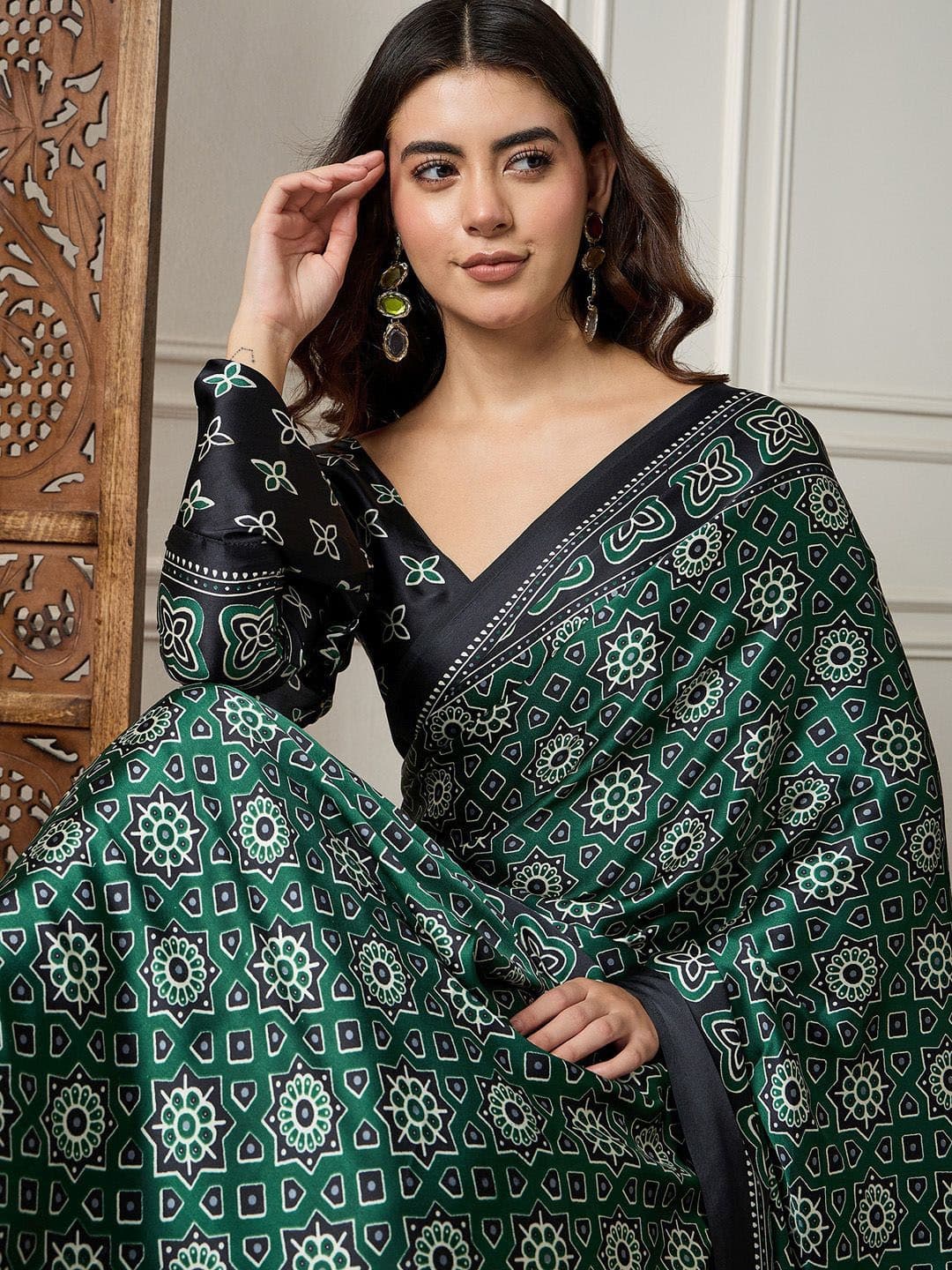 Sangria Ajrak Printed Saree With Blouse Piece - view 1