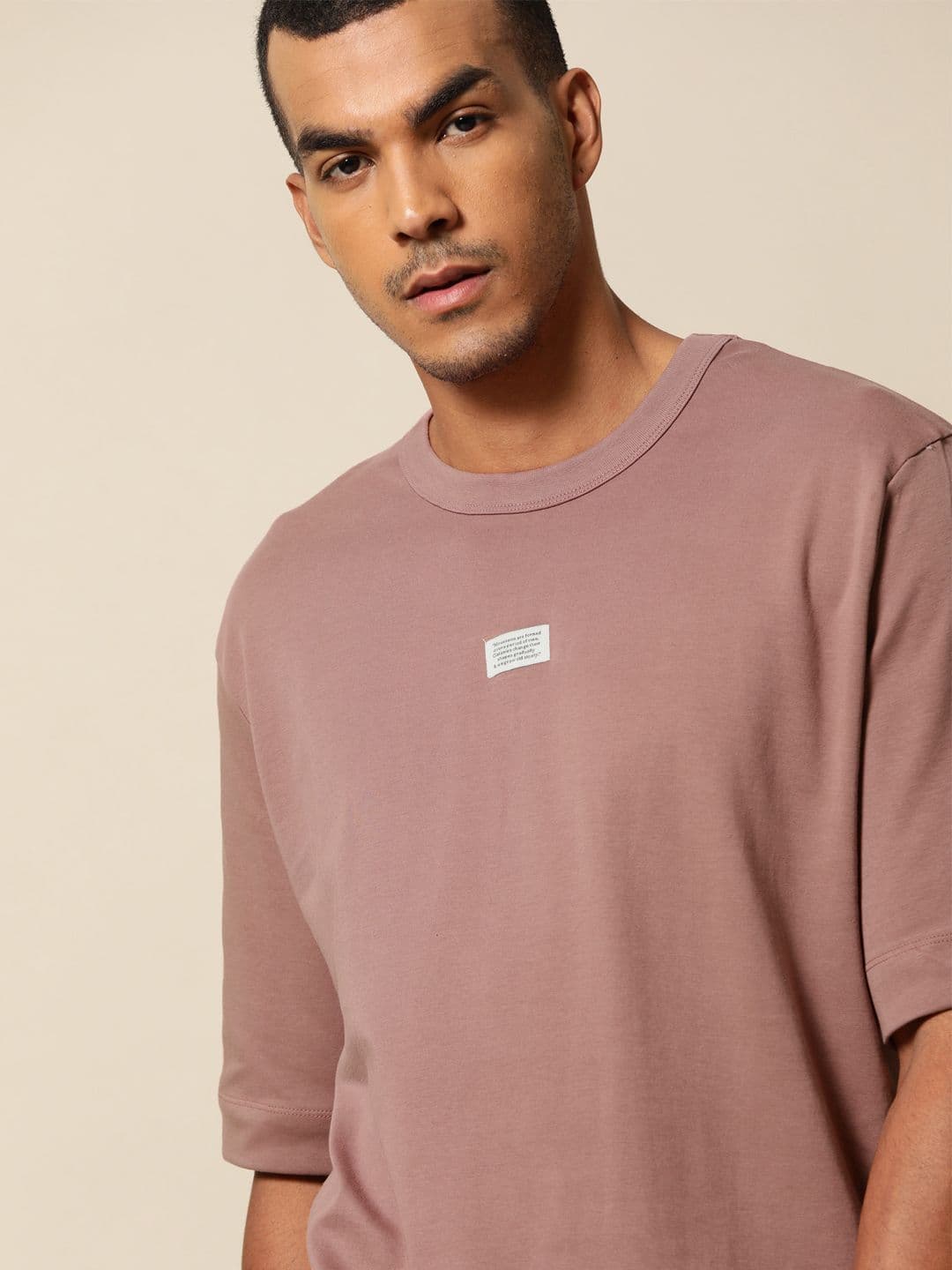 Mr Bowerbird Men Mauve Cotton Philosophy Crew Neck Oversized Cotton T-shirt - view 1