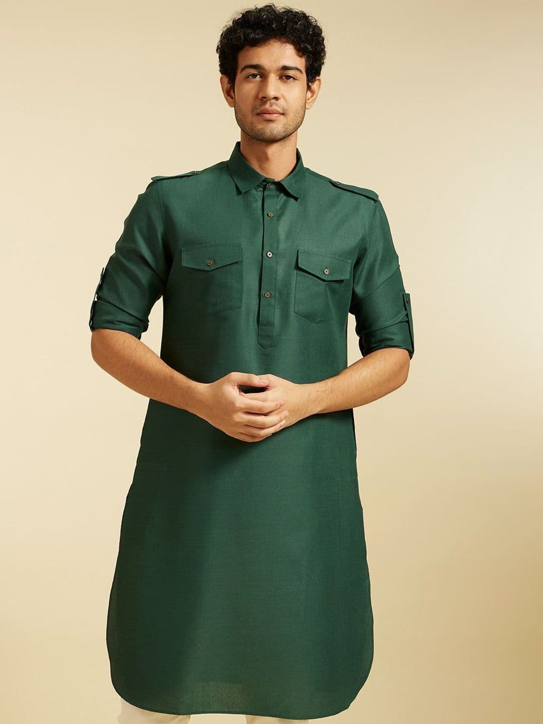 Diwas by Manyavar Shirt Collar Roll-Up Sleeves Pathani Kurta - view 1