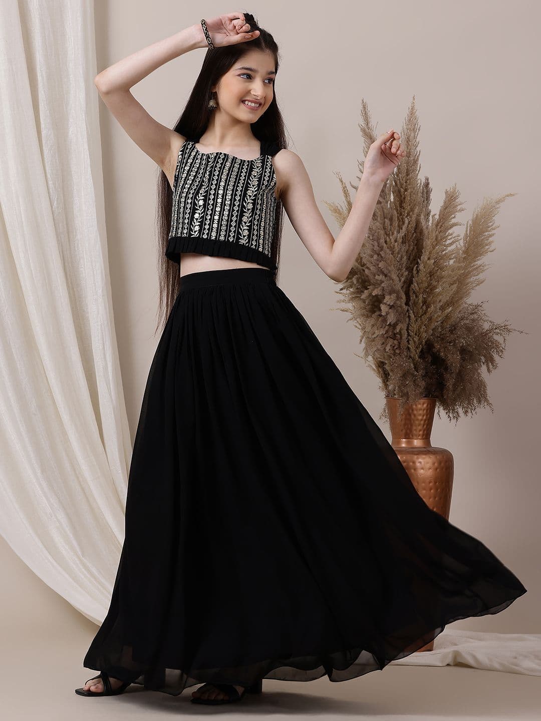 Inddus Girls Embroidered Ready to Wear Lehenga & - view 1