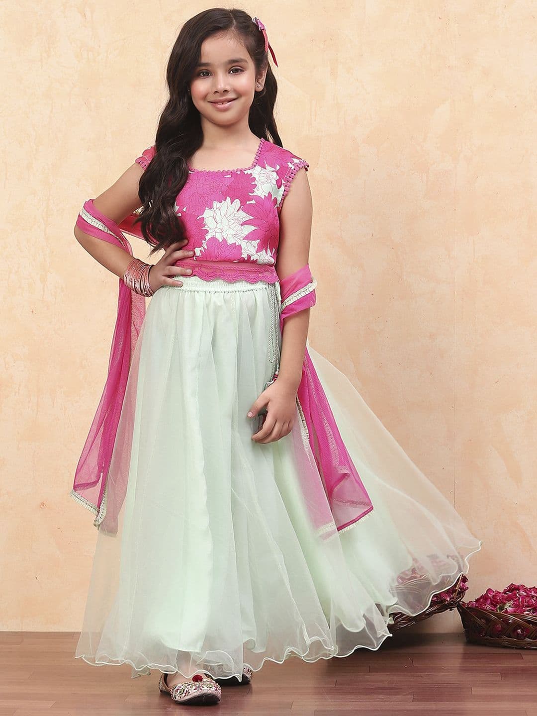 Biba Girls Printed Ready to Wear Lehenga & Blouse With Dupatta - view 1