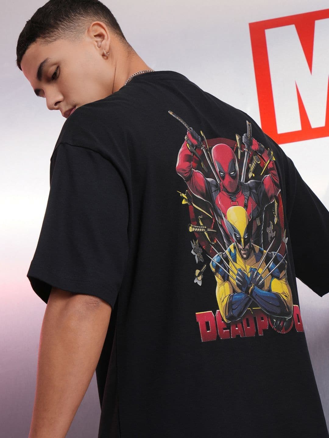 HIGHLANDER Men Deadpool & Wolverine Printed Oversized Drop Shoulder Sleeves Cotton Tshirt - view 1