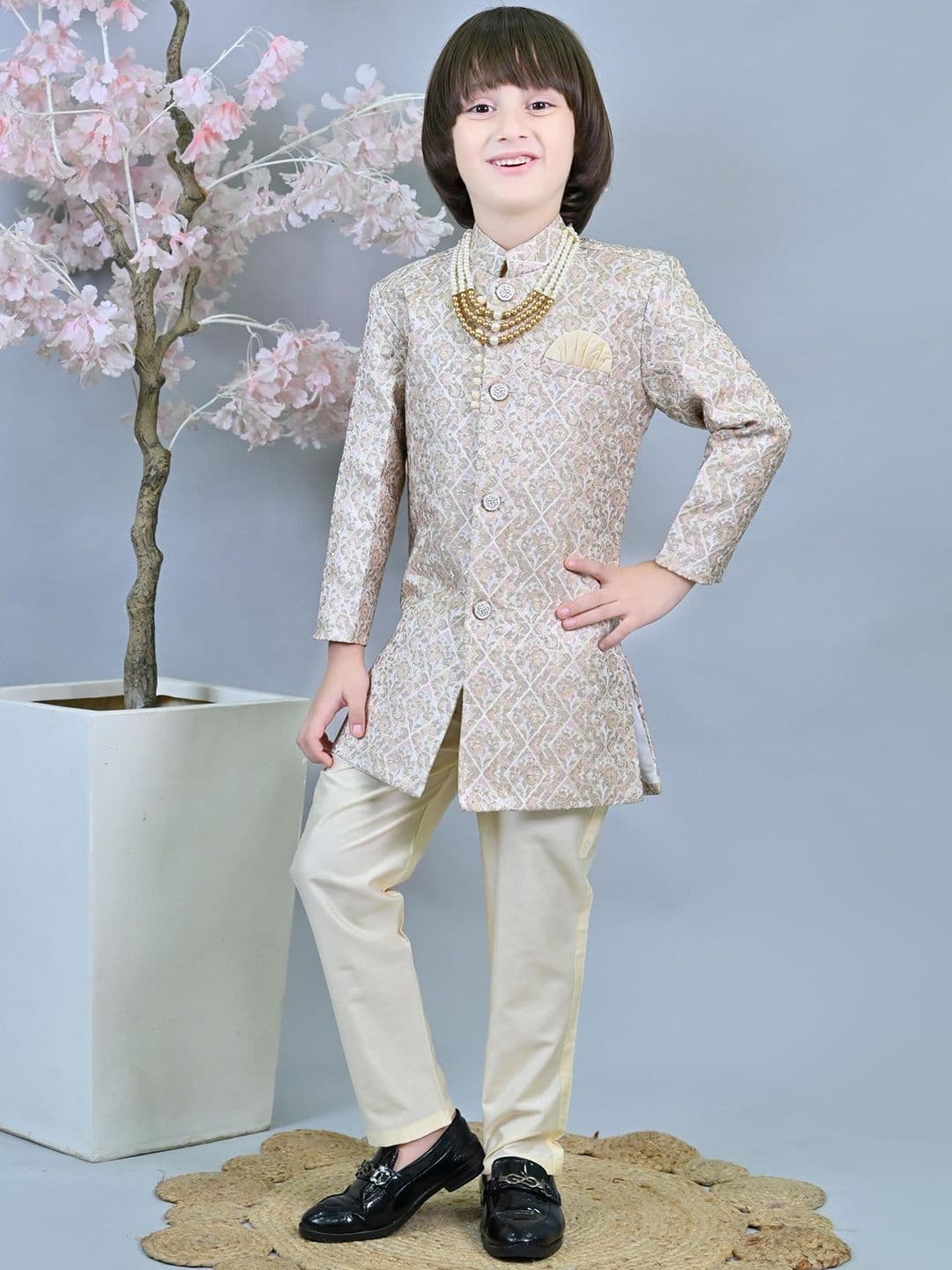 ahhaaaa Boys Ethnic Printed Indo-Western Sherwani Set - view 1