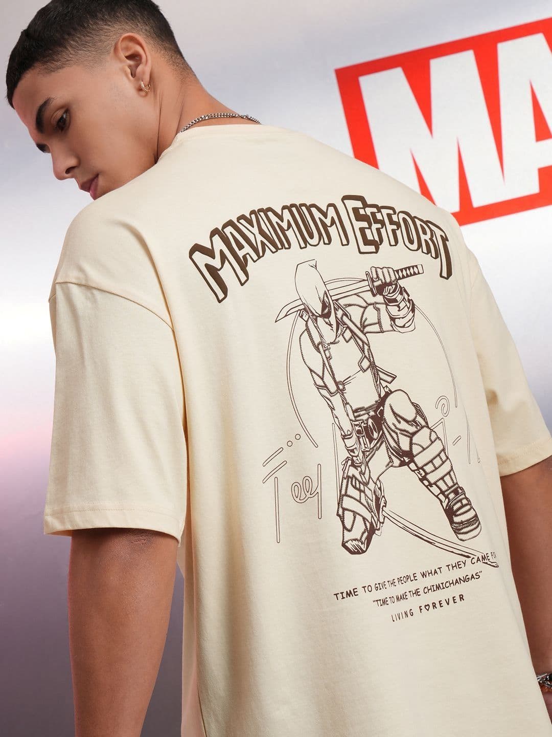 HIGHLANDER Men Deadpool Printed Oversized Drop Shoulder Sleeves Cotton Tshirt - view 1