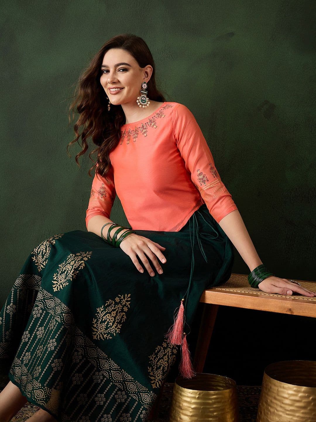 Sangria Printed Three Quarter Sleeve Lehenga Choli - view 1