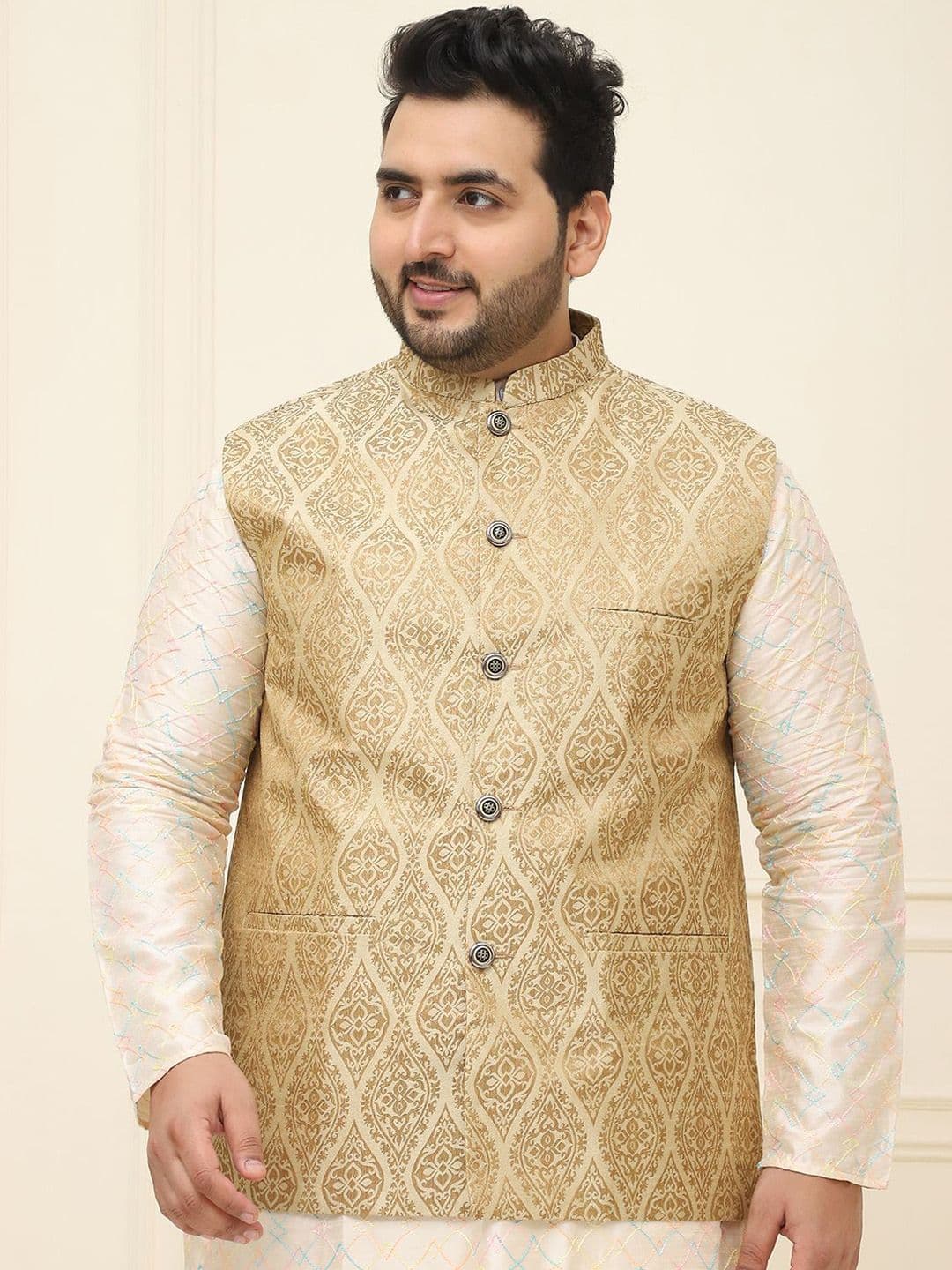 SOJANYA PLUS Men Plus Size Printed Mandarin Collar Nehru Jacket - view 1