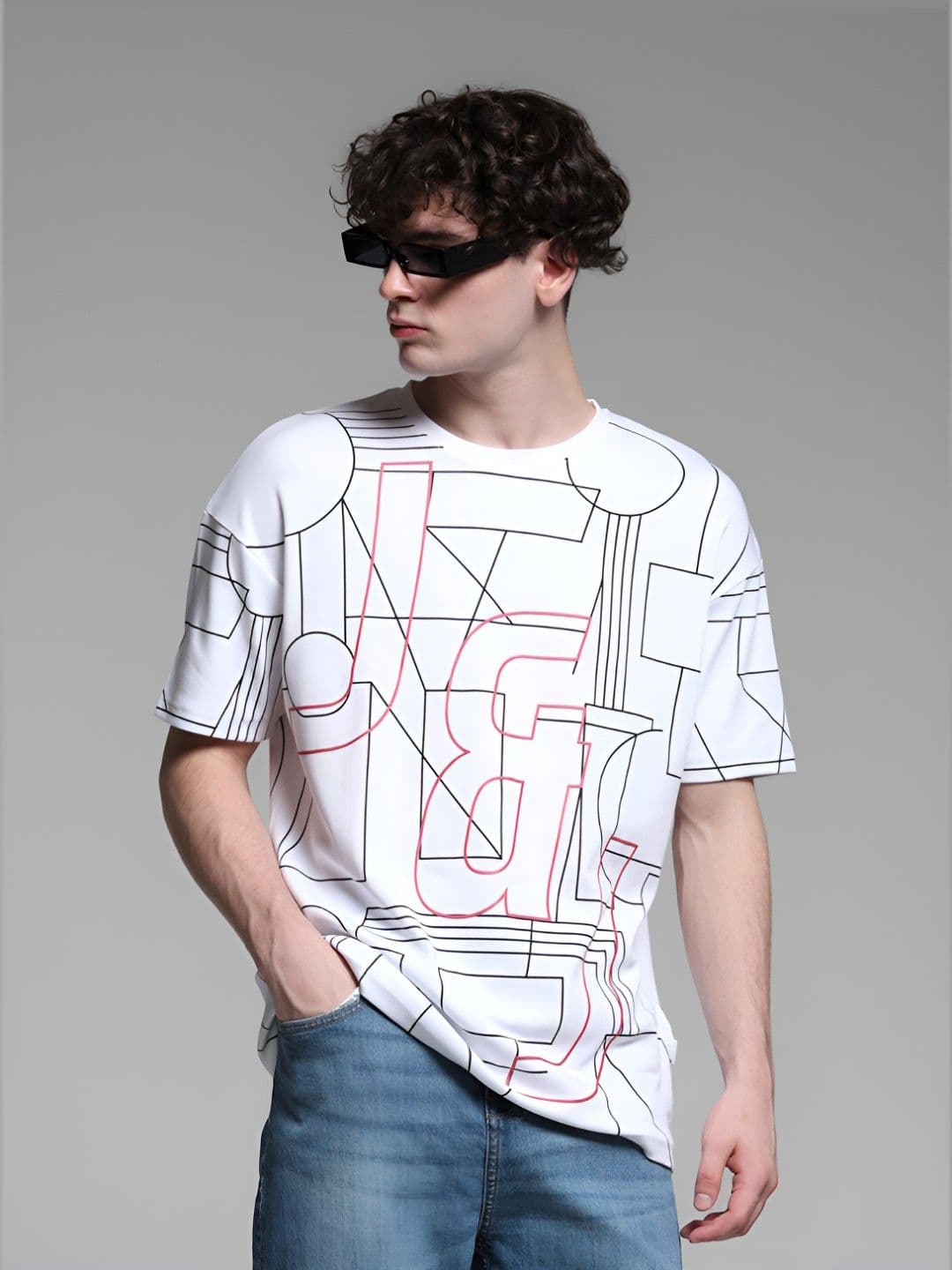 Jack & Jones Men Graphic Printed Round Neck Cotton Oversized T-shirt - view 1