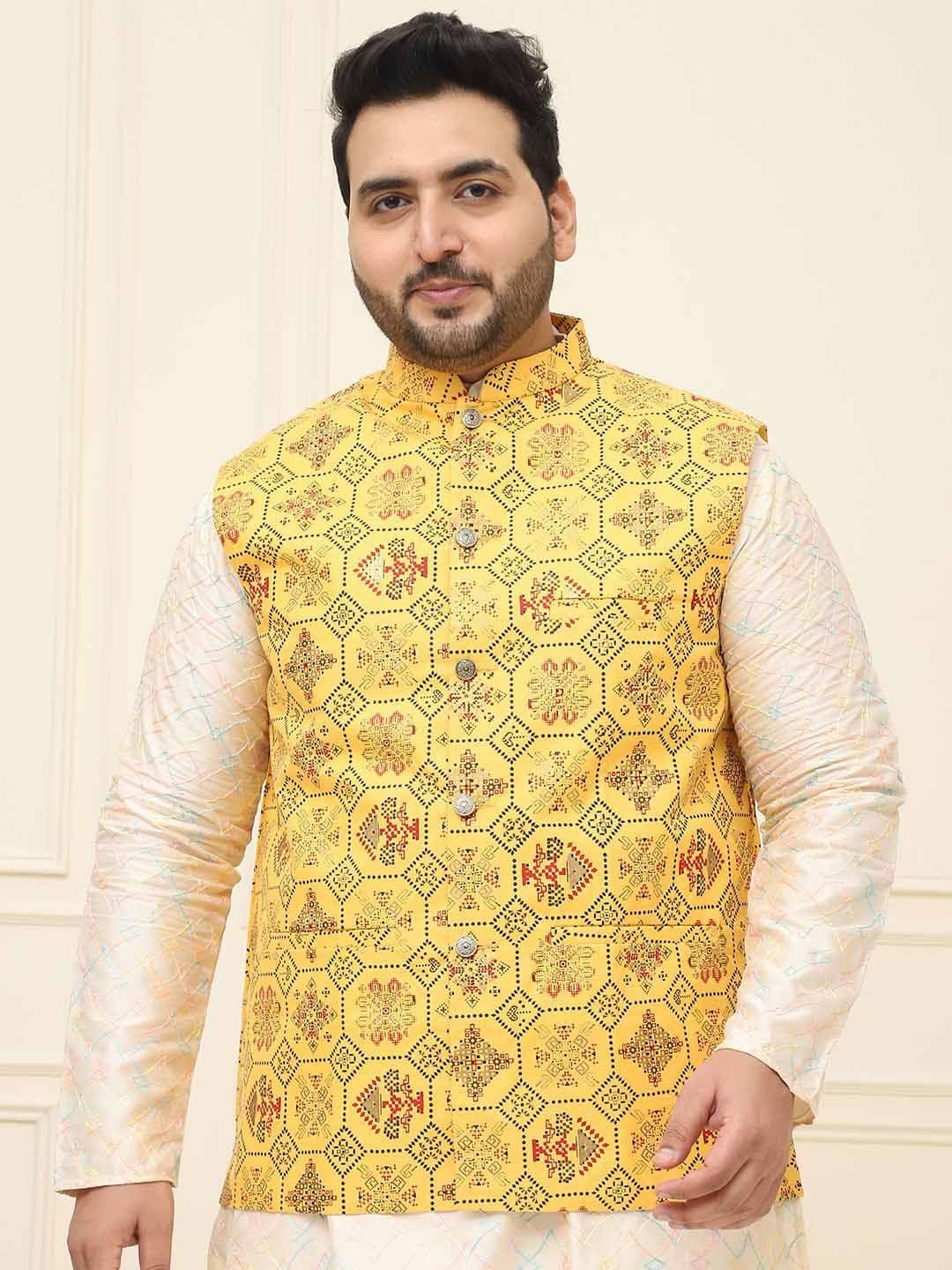 SOJANYA PLUS Men Plus Size Printed Mandarin Collar Nehru Jacket - view 1