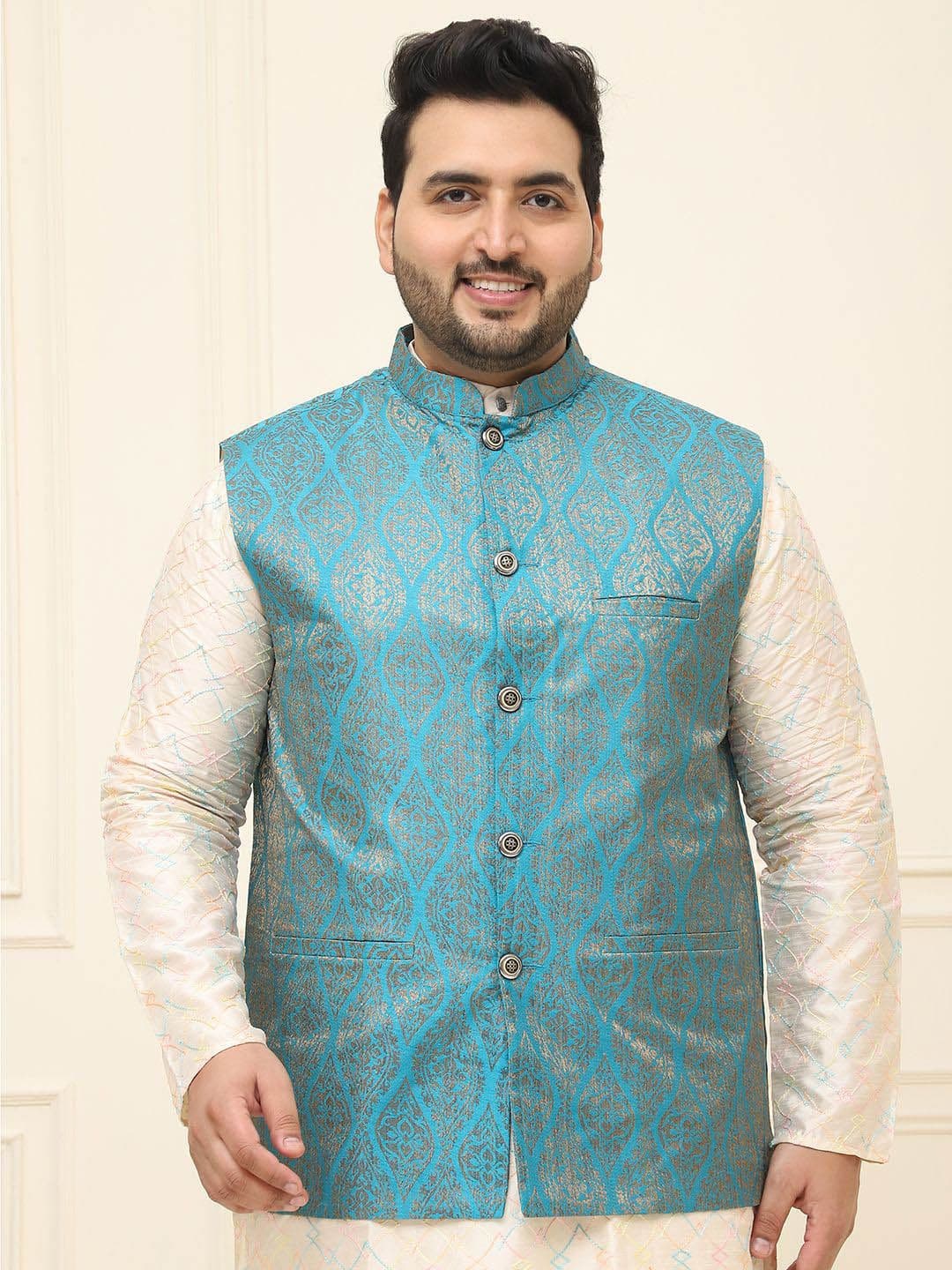SOJANYA PLUS Men Plus Size Printed Mandarin Collar Nehru Jacket - view 1