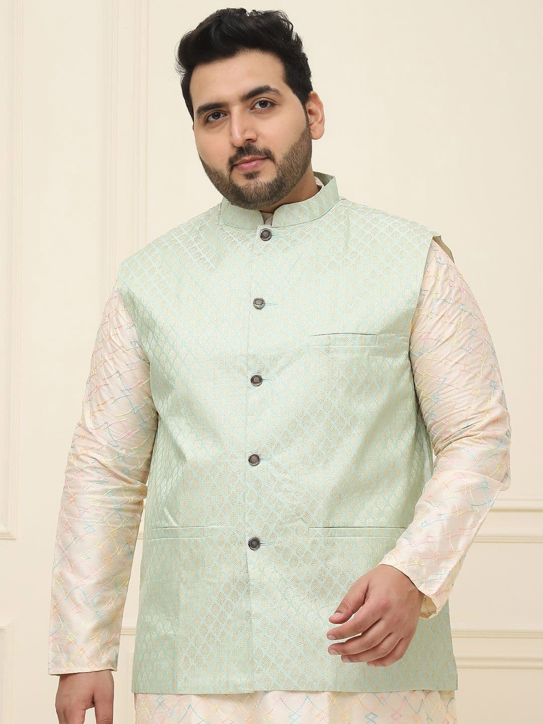 SOJANYA PLUS Men Plus Size Printed Mandarin Collar Nehru Jacket - view 1