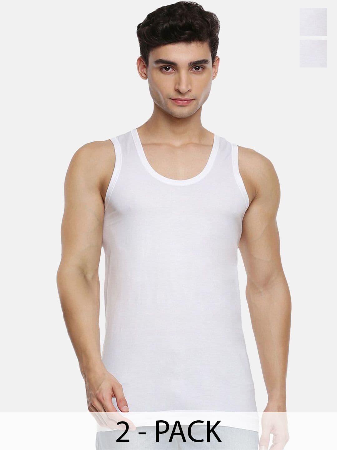 Ramraj Pack of 2 Men White Scoop Neck Sleeveless Cotton Innerwear Vest - view 1