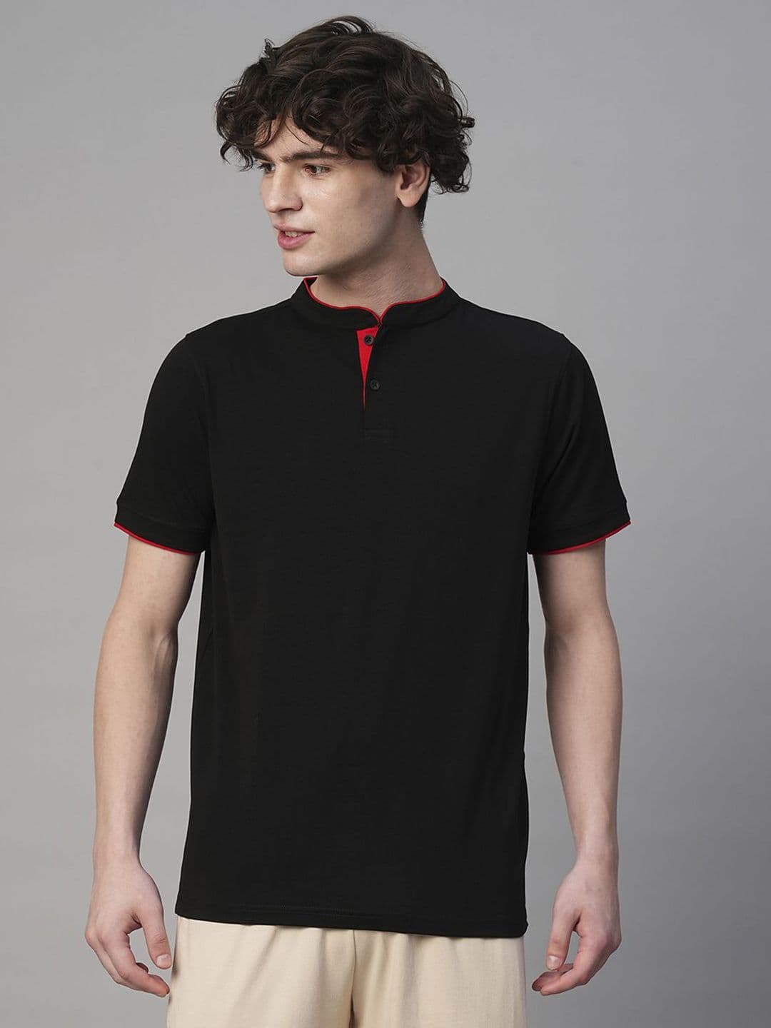 PRONK Men Solid Henley Neck Cotton T-shirt - view 1