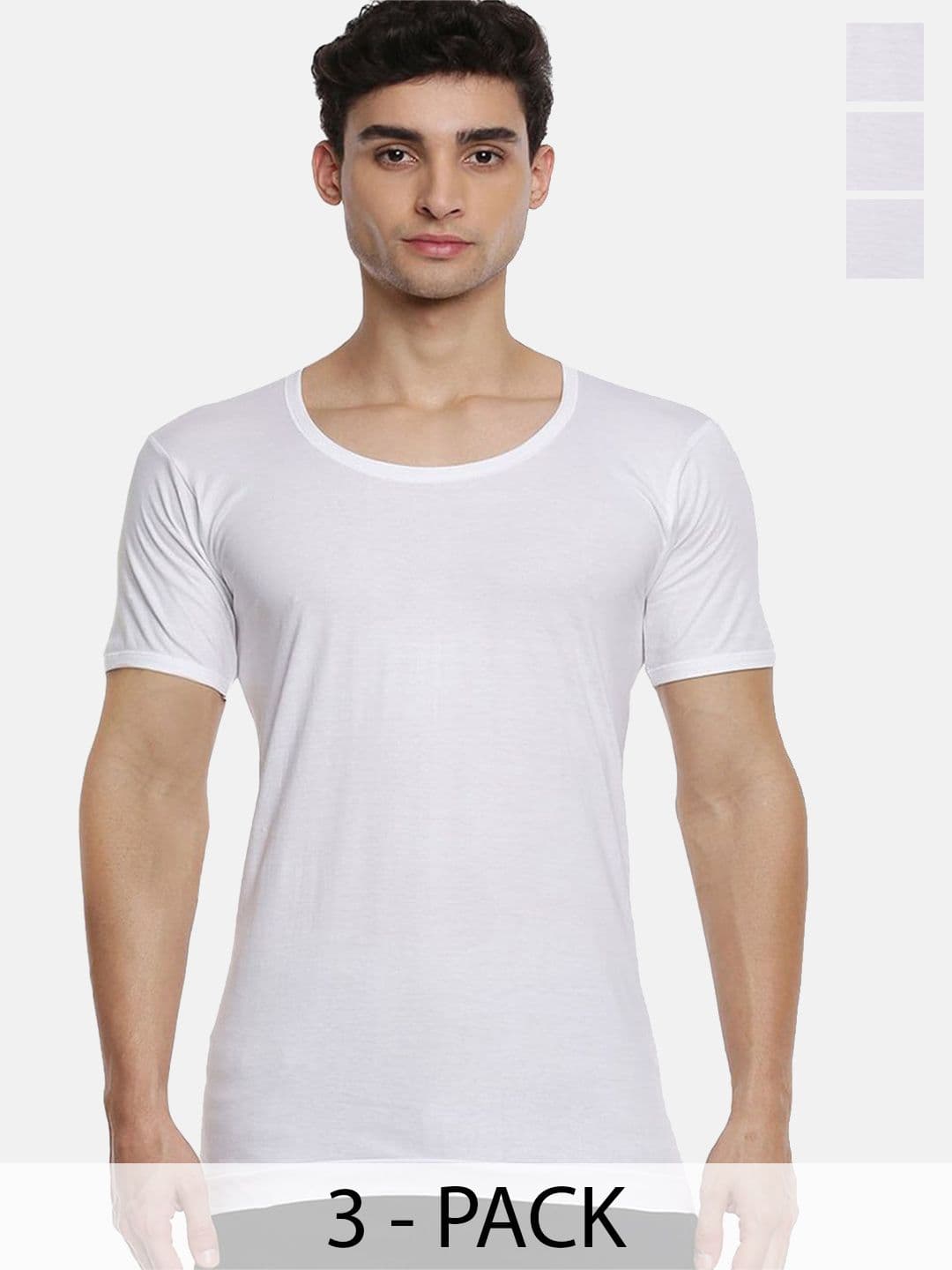 Ramraj Pack of 3 Men White Round Neck Half Sleeve Cotton Innerwear Vest - view 1