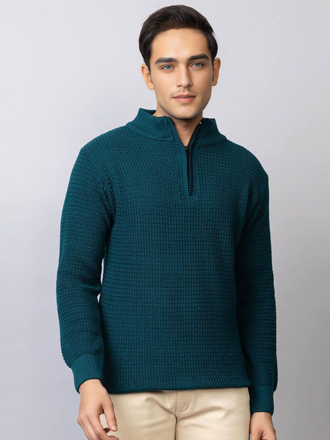 TYSORT Men Cable Knit Woollen Pullover with Zip Detail Detail - view 1