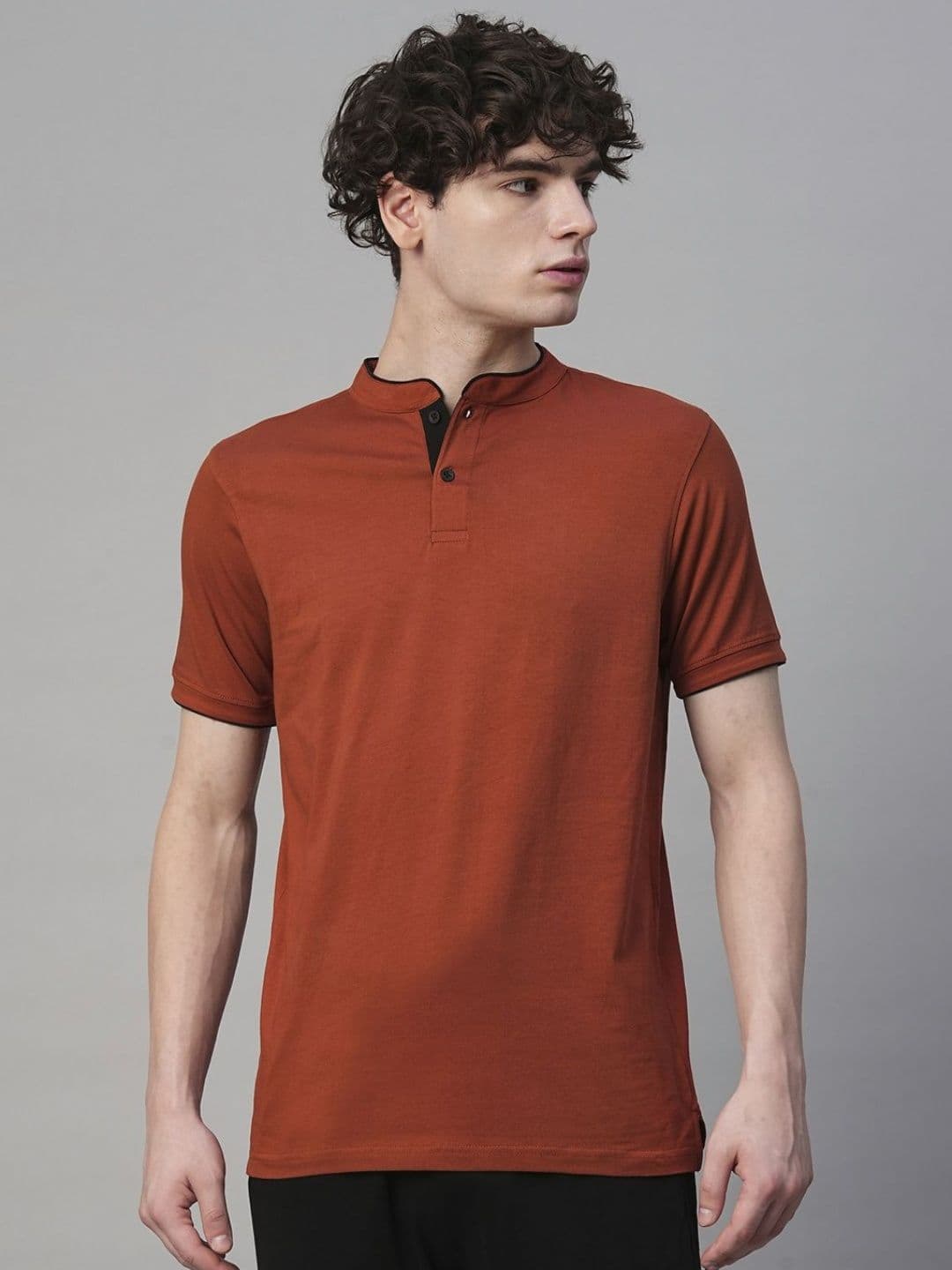 PRONK Men Solid Henley Neck Cotton T-shirt - view 1
