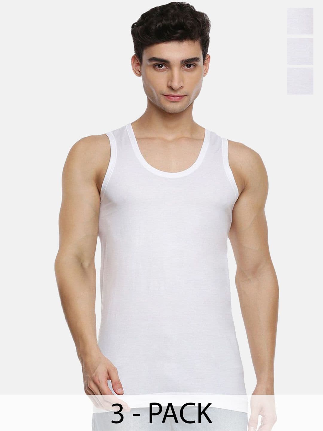 Ramraj Pack of 3 Men White Scoop Neck Sleeveless Cotton Innerwear Vest - view 1